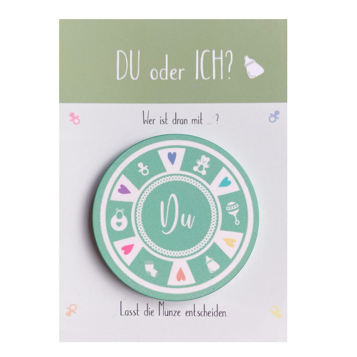 Entscheidungsmünze "Du oder Ich" Geschenk zur Geburt, Babyparty und für junge Familien