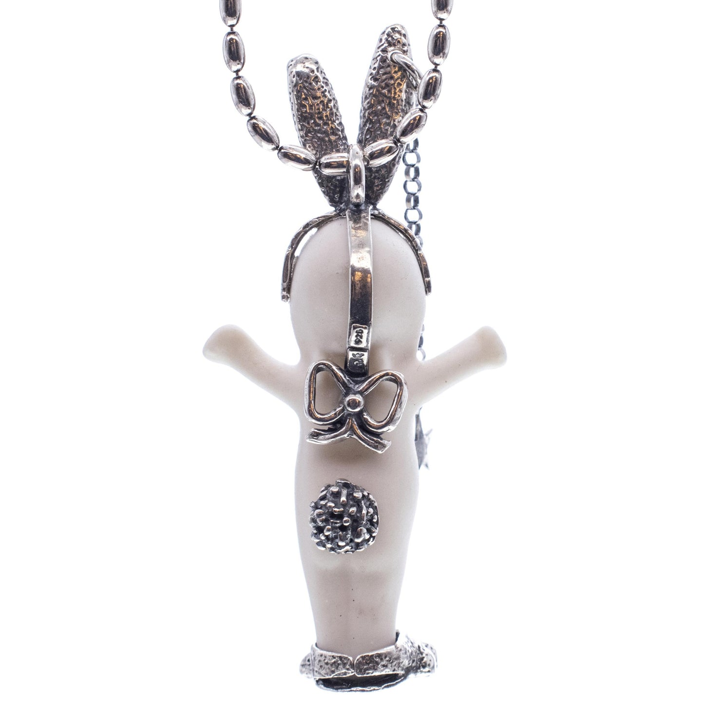 Kette Happy Baby "Rebel Rabbit" aus 925er Sterlingsilber von Gem Kingdom - Talisman zur Geburt - mit Initialenbox