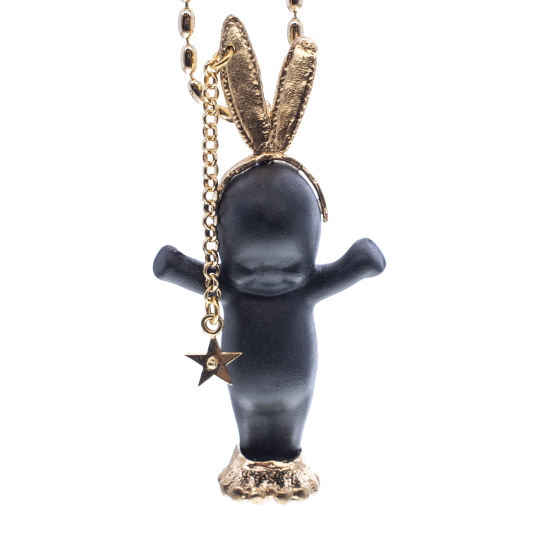Kette Happy Baby "Rebel Rabbit" aus 925er Sterlingsilber von Gem Kingdom - Talisman zur Geburt - mit Initialenbox