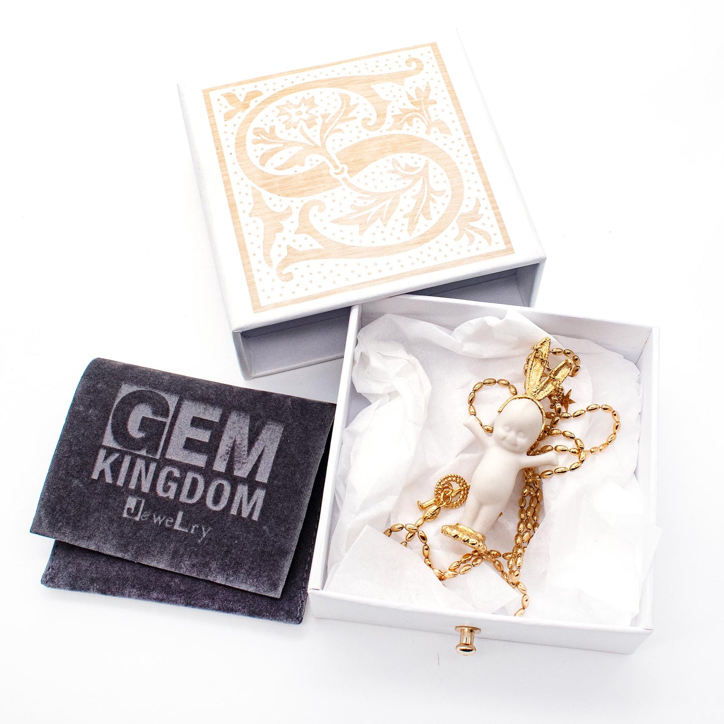 Kette Happy Baby "Love" von Gem Kingdom - Talisman zur Geburt - mit Gravur