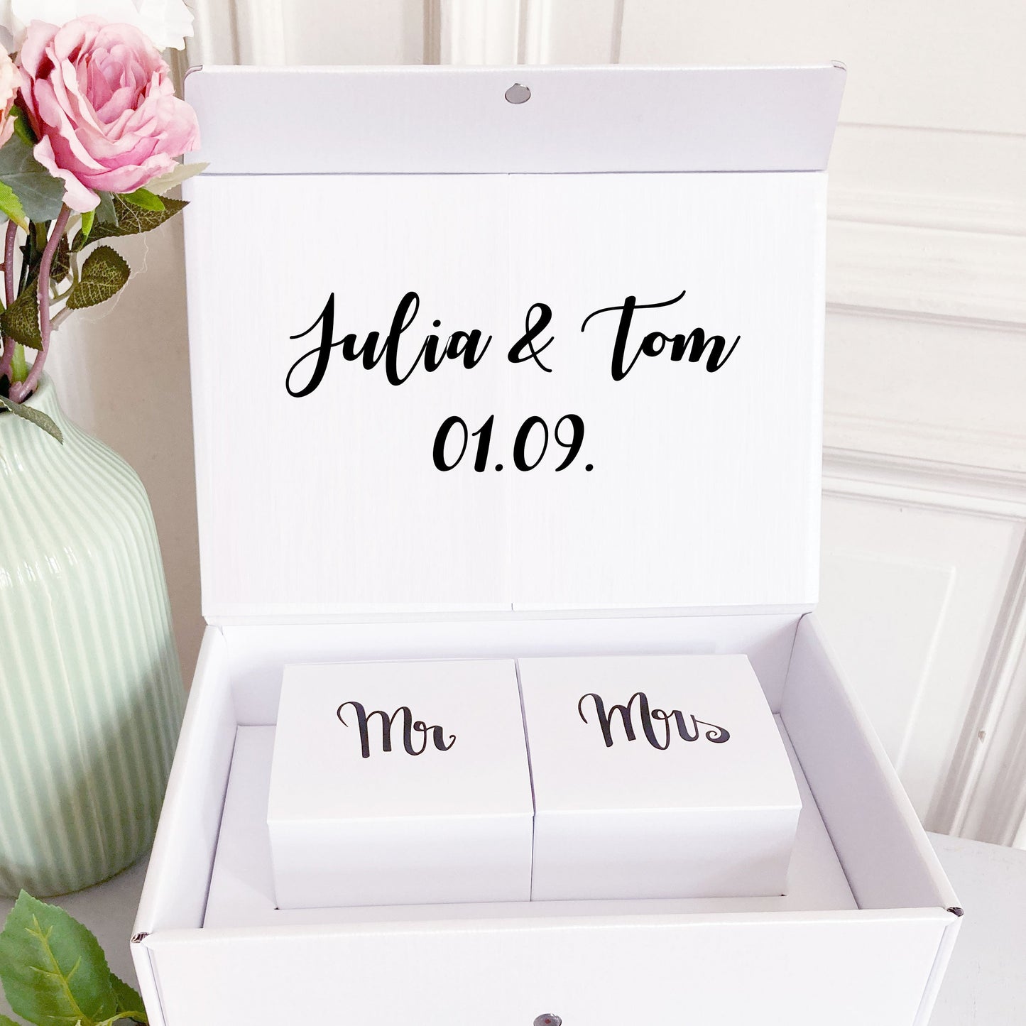 Mr & Mrs Premium-Geschenk zur Hochzeit "Happy Hearts" mit Inhalt - 7 teilig