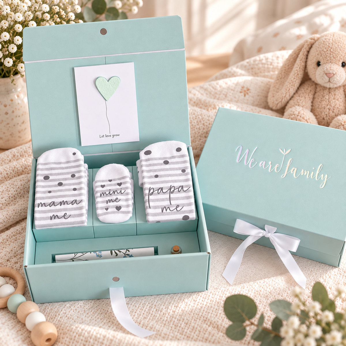 We Are Family Box in Salbeigrün – Unisex Geschenkidee für Mama, Papa & Baby