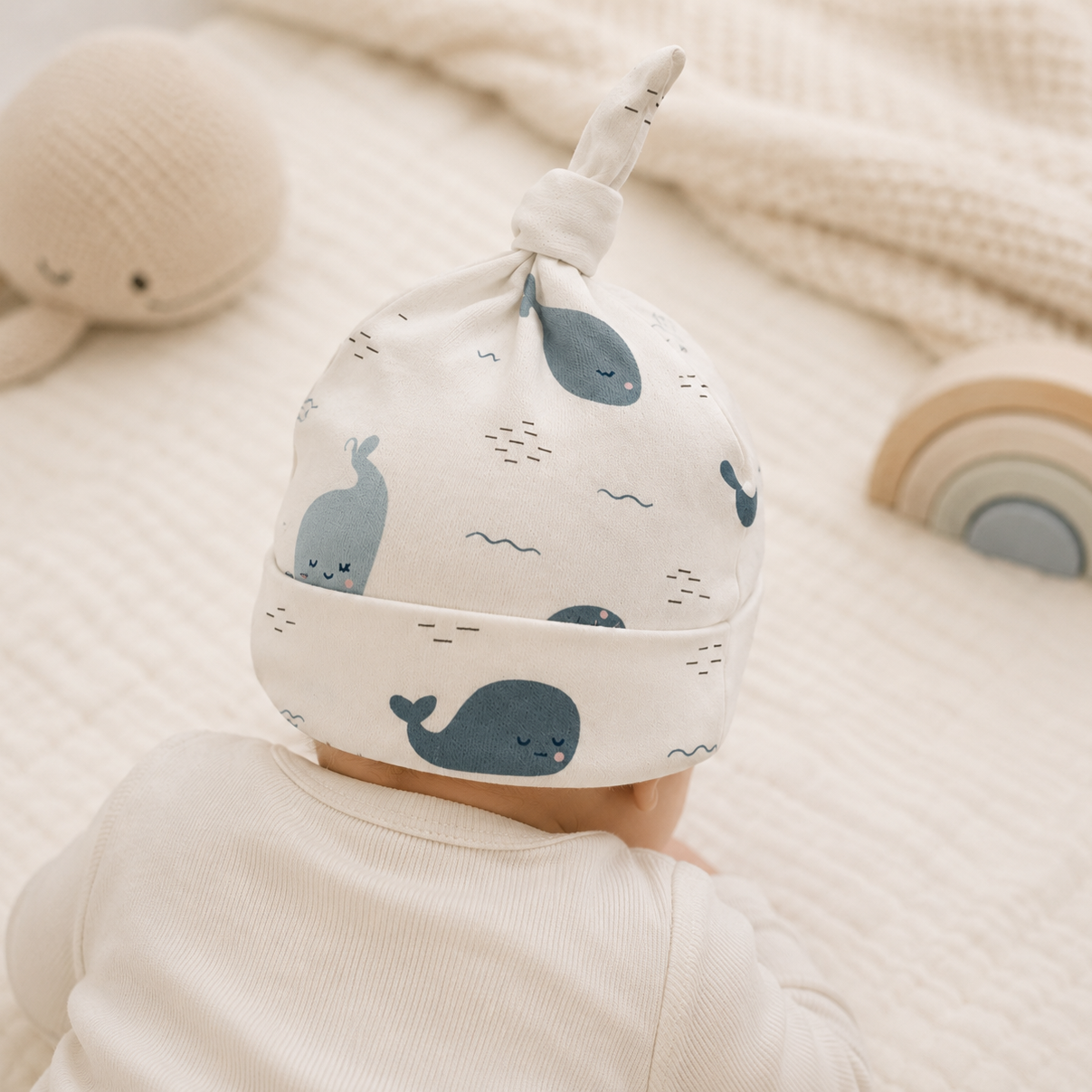 Weiche Baby-Mütze "Wal" aus Bio-Baumwolle – hautfreundlich & warm