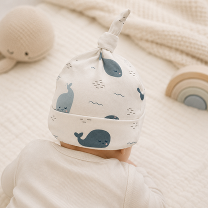 Weiche Baby-Mütze "Wal" aus Bio-Baumwolle – hautfreundlich & warm