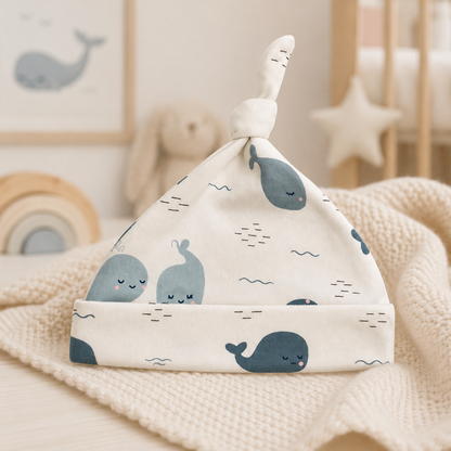 Weiche Baby-Mütze "Wal" aus Bio-Baumwolle – hautfreundlich & warm
