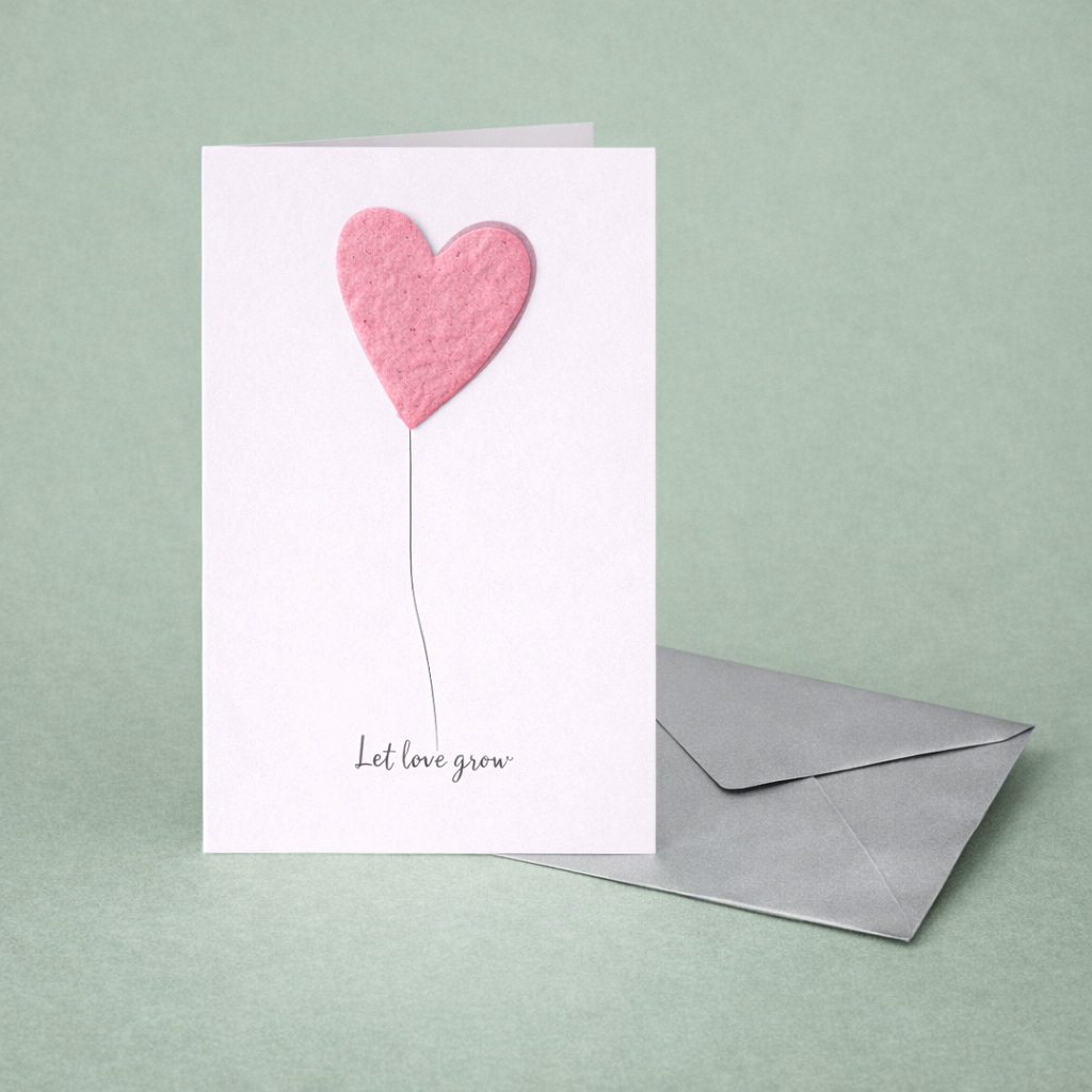 Gruß-Klappkarte „Let Love Grow“ mit Blumensamen-Herz