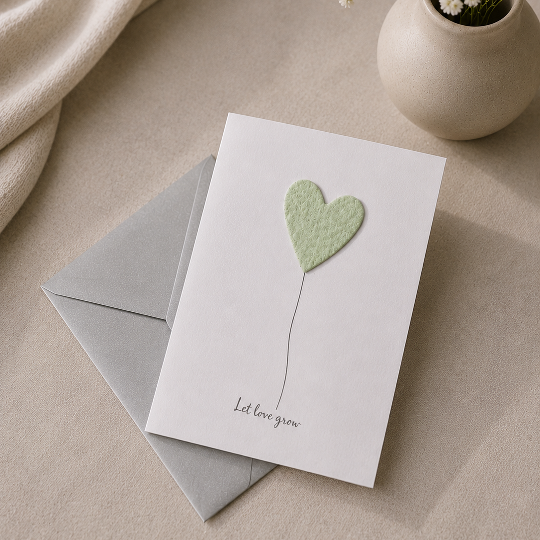 Gruß-Klappkarte „Let Love Grow“ mit Blumensamen-Herz
