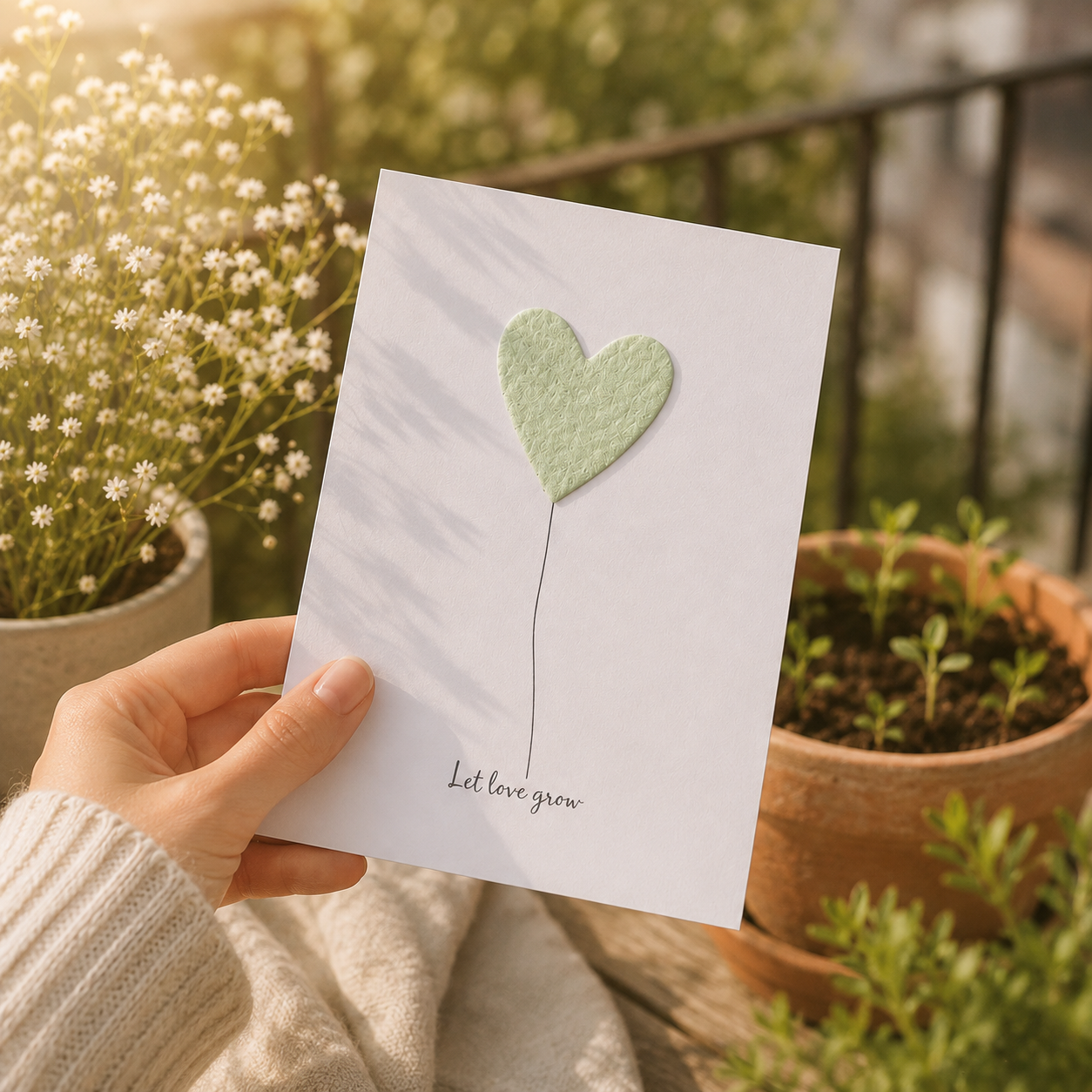 Gruß-Klappkarte „Let Love Grow“ mit Blumensamen-Herz