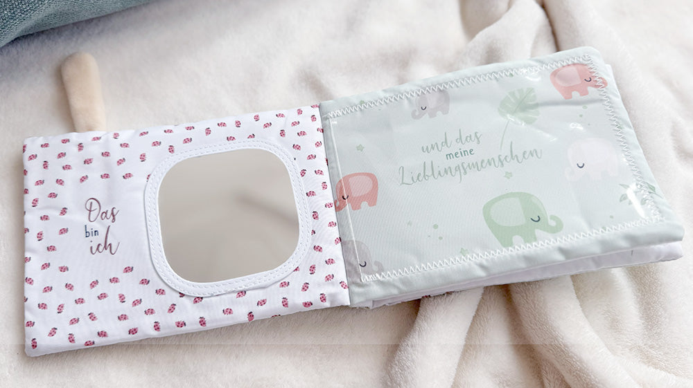 Stoff-Fotoalbum Baby mit Spiegel