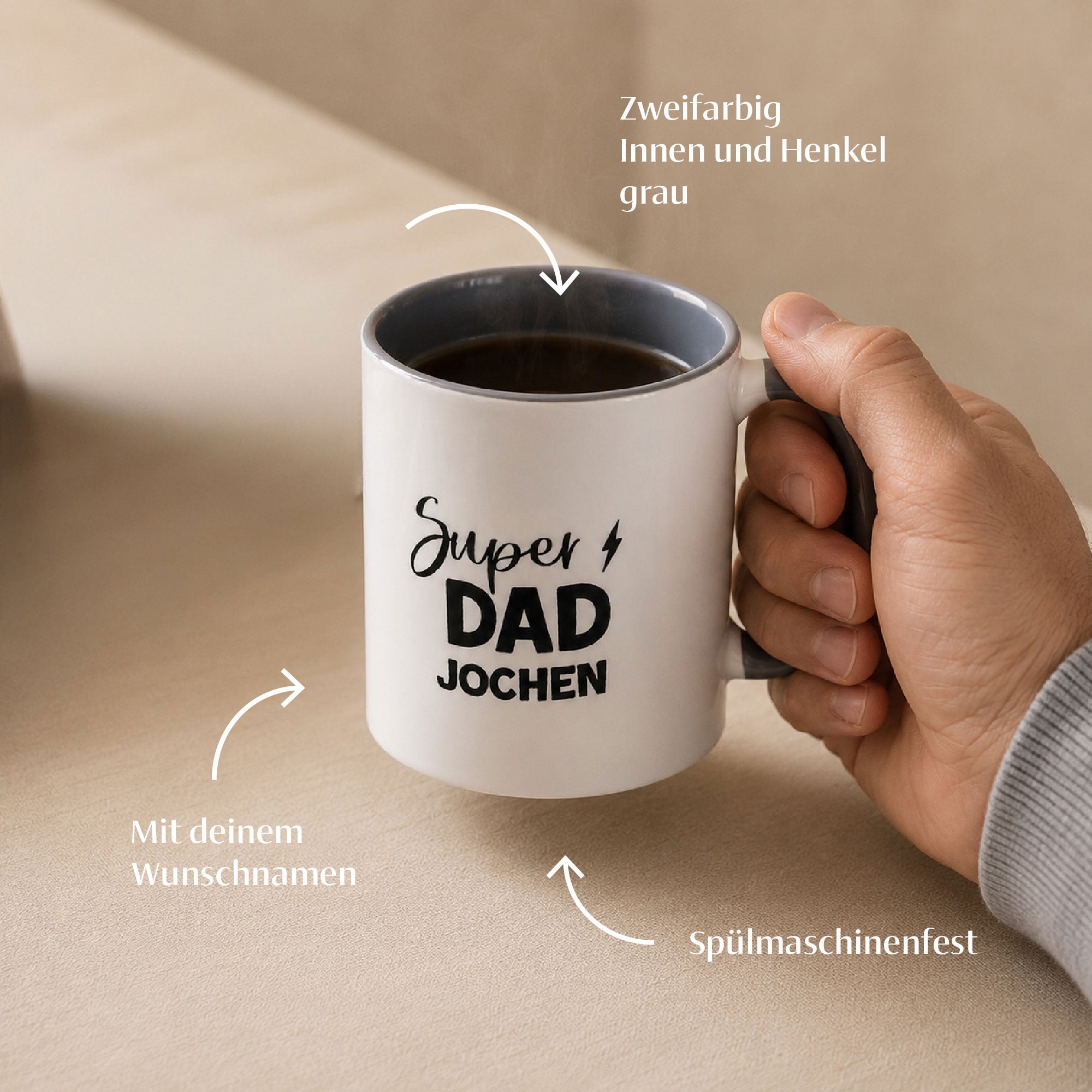 Tasse „Super Dad“ für Papas mit Superkräften – mit Wunschnamen
