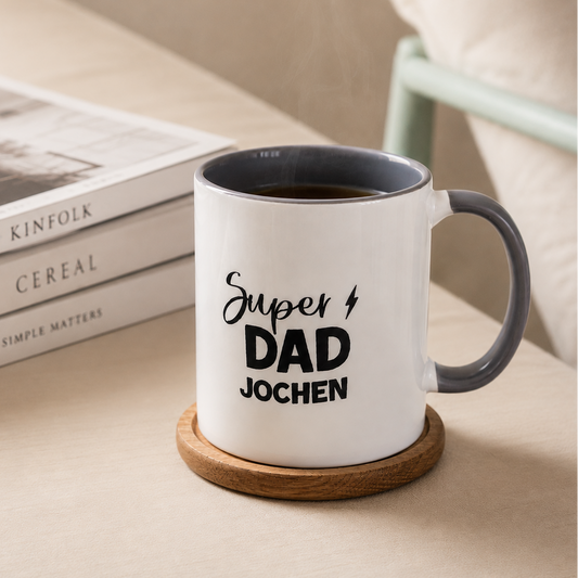 Personalisierte Tasse „Super Dad“ – Für frischgebackene Papas mit Superkräften (und Augenringen)