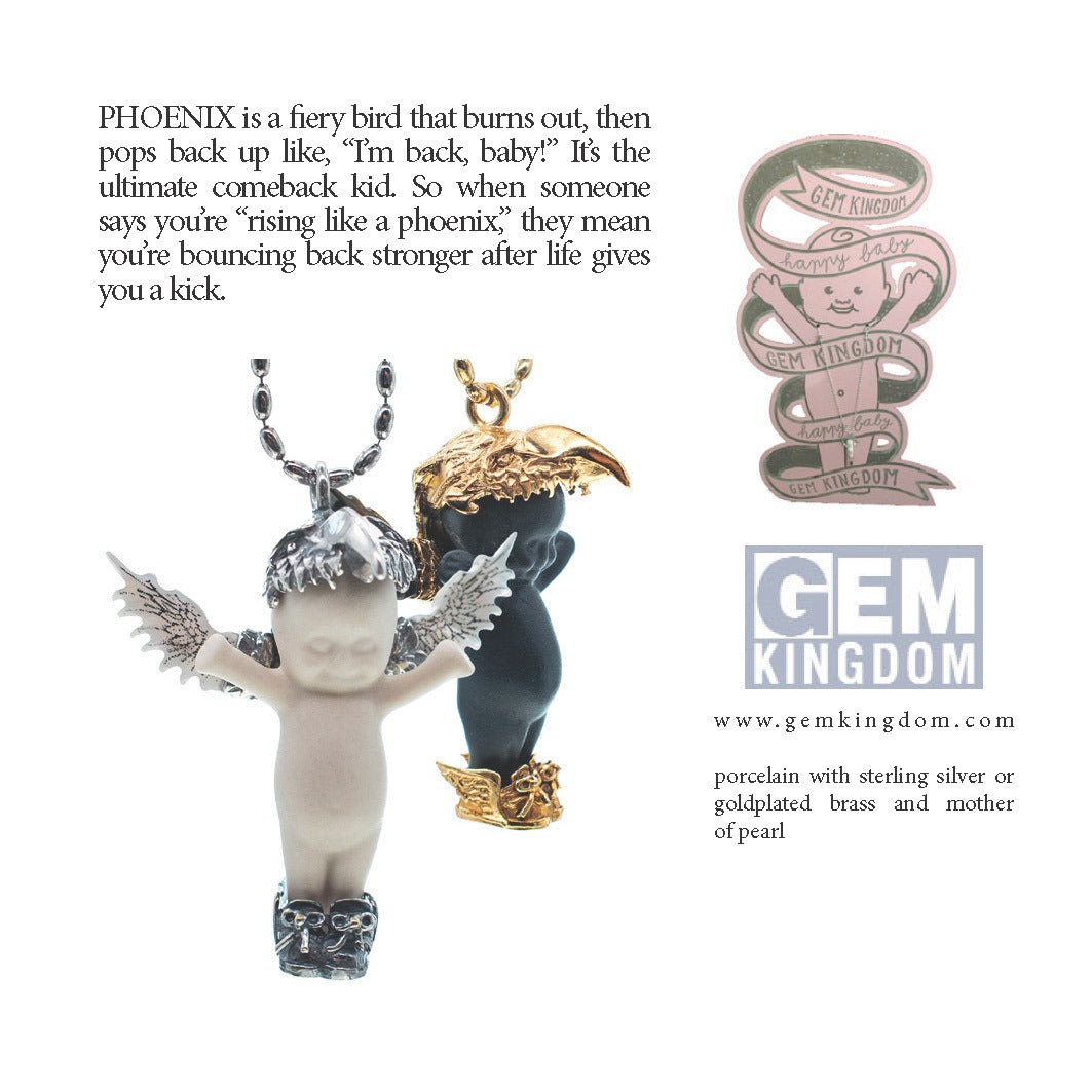 Kette Happy Baby "Phoenix" aus 925er Sterlingsilber von Gem Kingdom - Talisman zur Geburt - mit Initialenbox