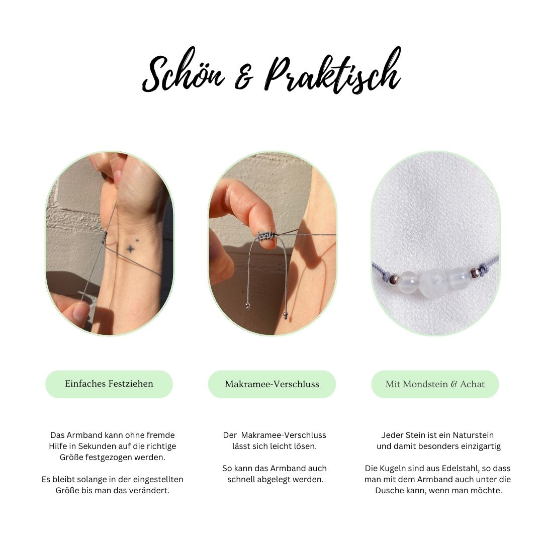 Glücksbringer Armband für Geburt & Schwangerschaft - Mondstein, Achat