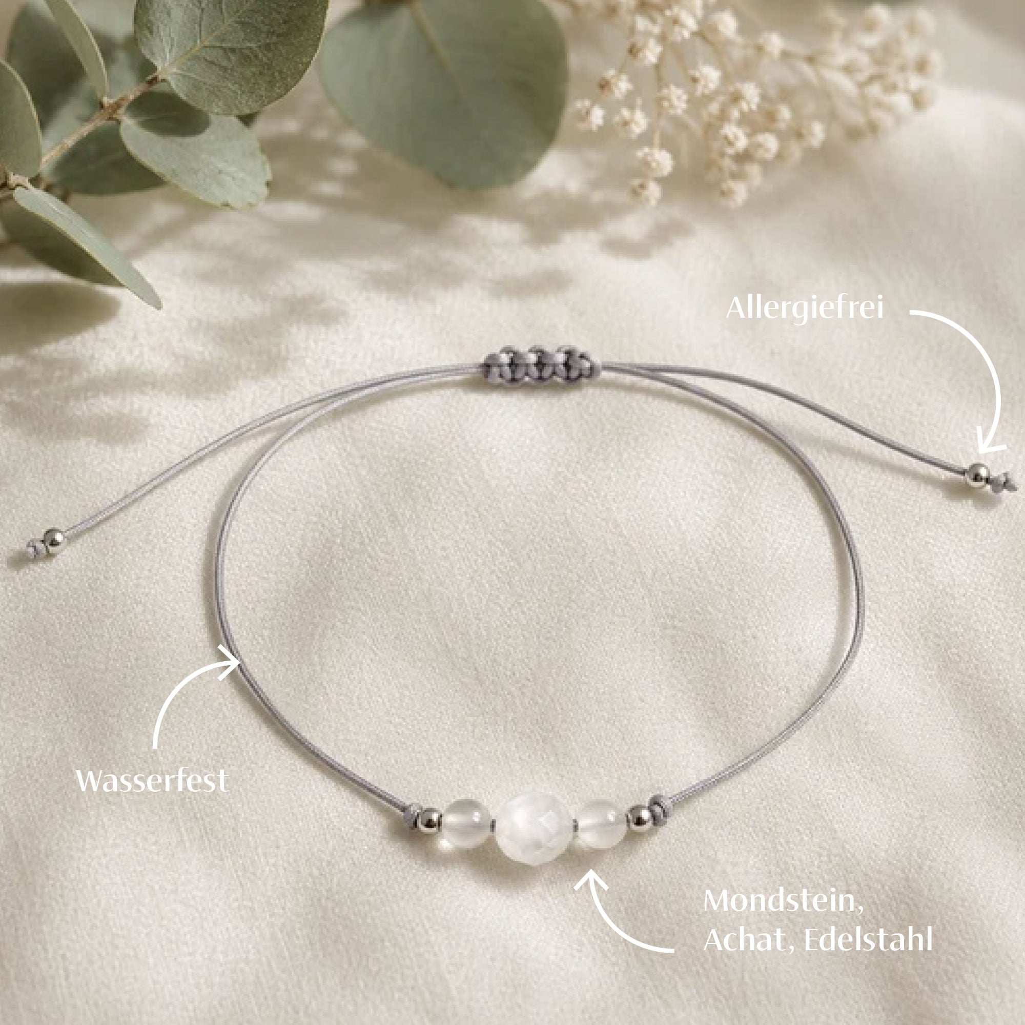 Glücksbringer Armband für Geburt & Schwangerschaft - Mondstein, Achat