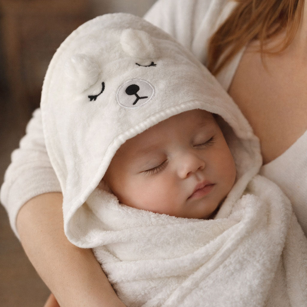 Süßes Baby Kapuzenhandtuch – Teddy - kuschelig. sicher. geborgen.