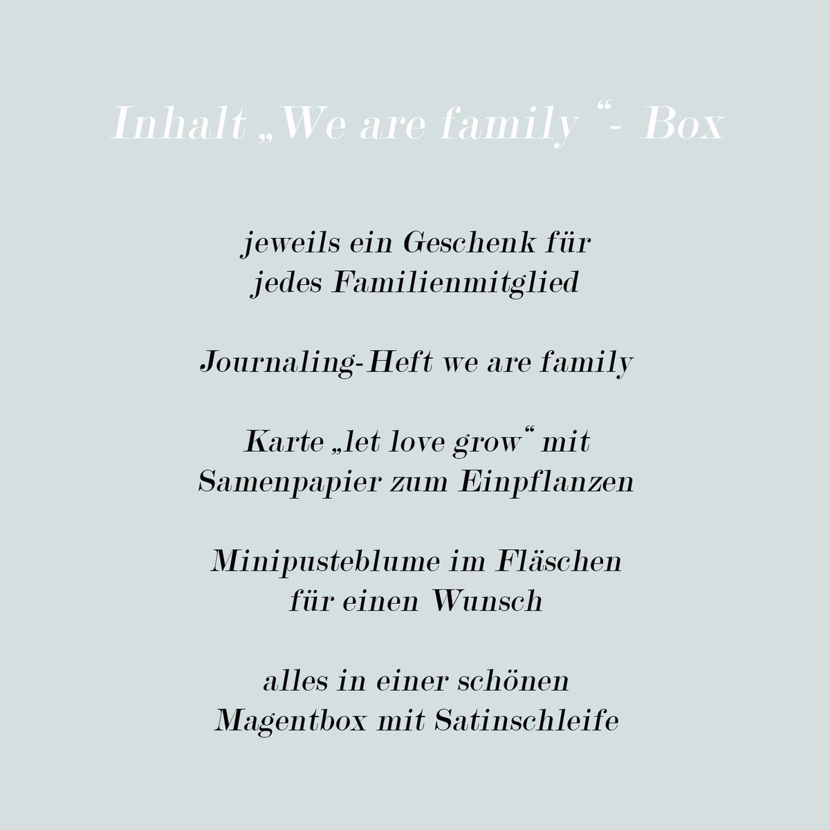 We Are Family Box in Salbeigrün – Unisex Geschenkidee für Mama, Papa & Baby