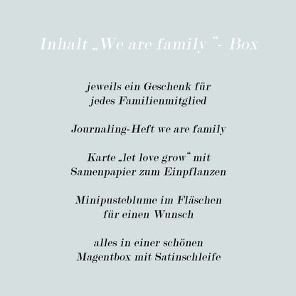 We Are Family Geschenkbox zur Geburt – Geschenkidee für Mama, Papa & Baby mit Bambussocken, 7 teilig