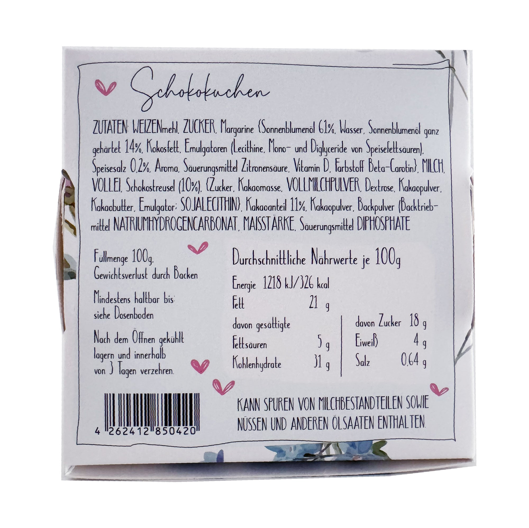 Mini-Party-To-Go – Kuchen zur Geburt in der Dose mit Kerze & Streichholz (100g)