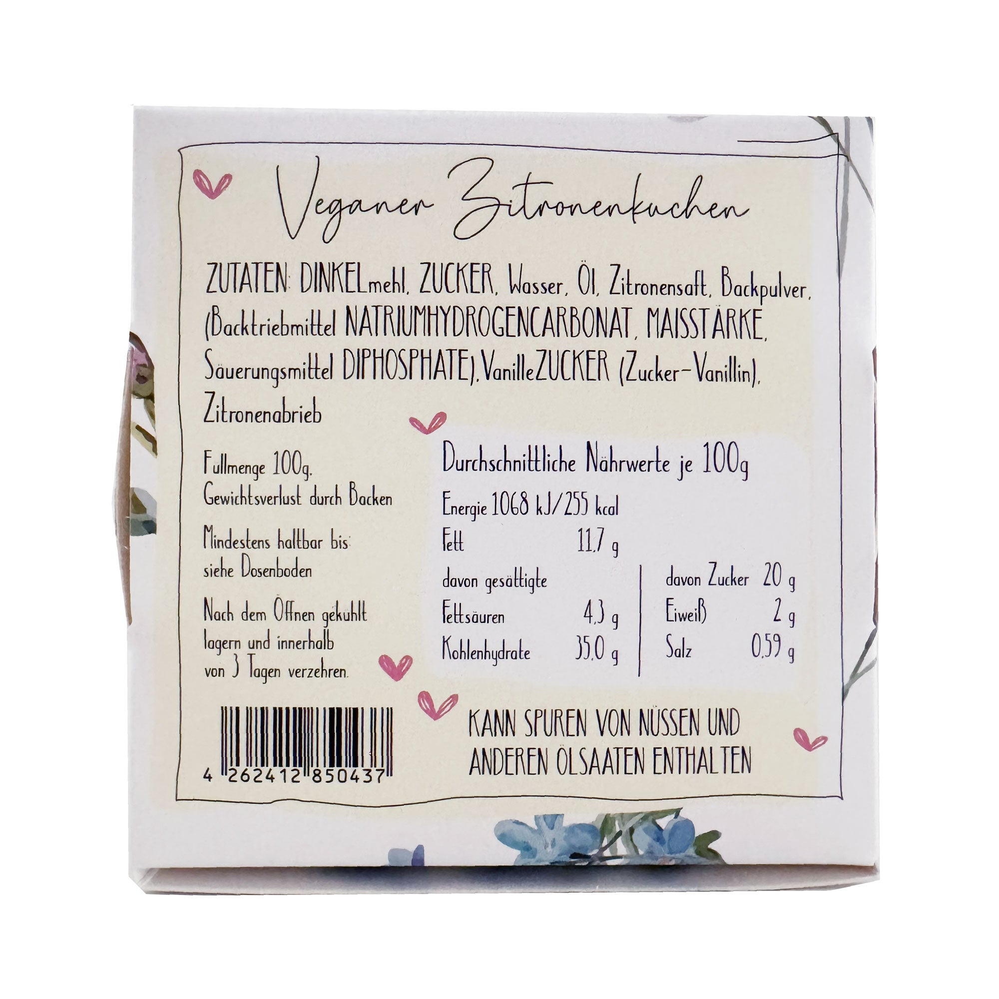 Mini-Party-To-Go – Kuchen zur Geburt in der Dose mit Kerze & Streichholz (100g)