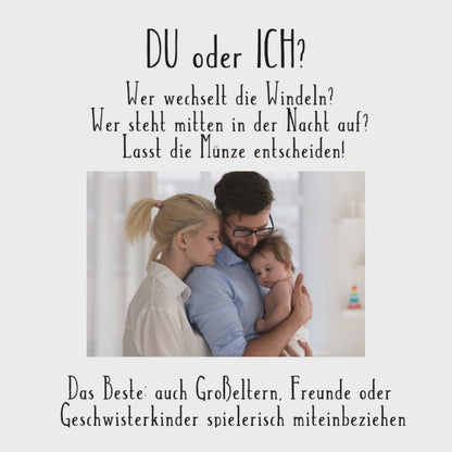 Entscheidungsmünze "Du oder Ich" Geschenk zur Geburt, Babyparty und für junge Familien