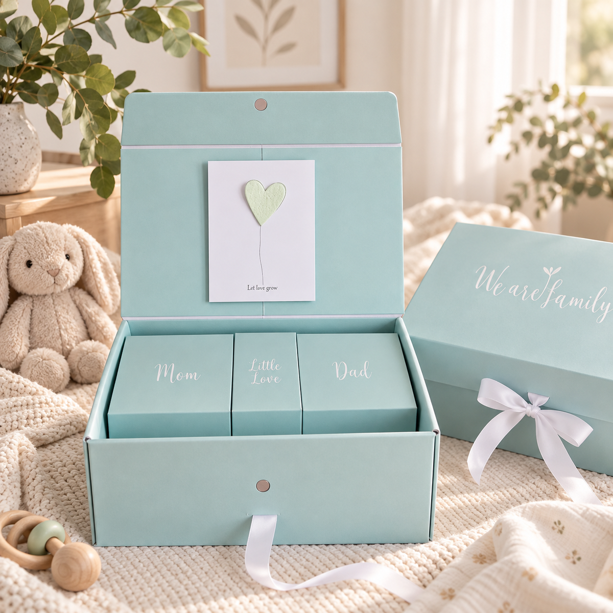 We Are Family Box in Salbeigrün – Unisex Geschenkidee für Mama, Papa & Baby